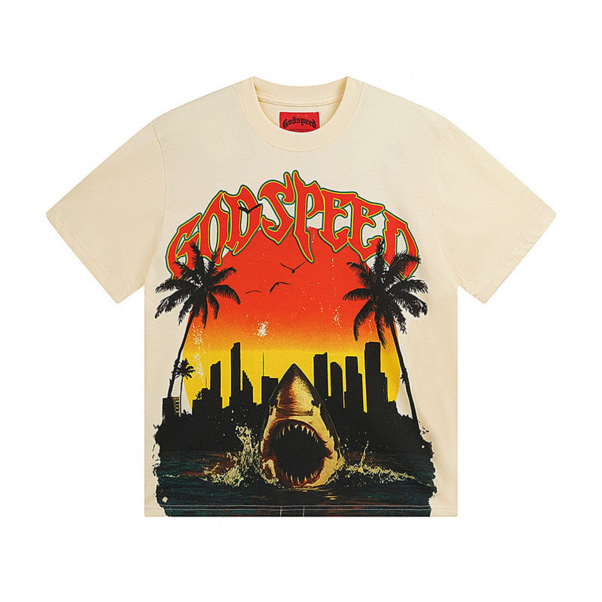 Godspeed Shark Sunset Graphic Tee - Beige