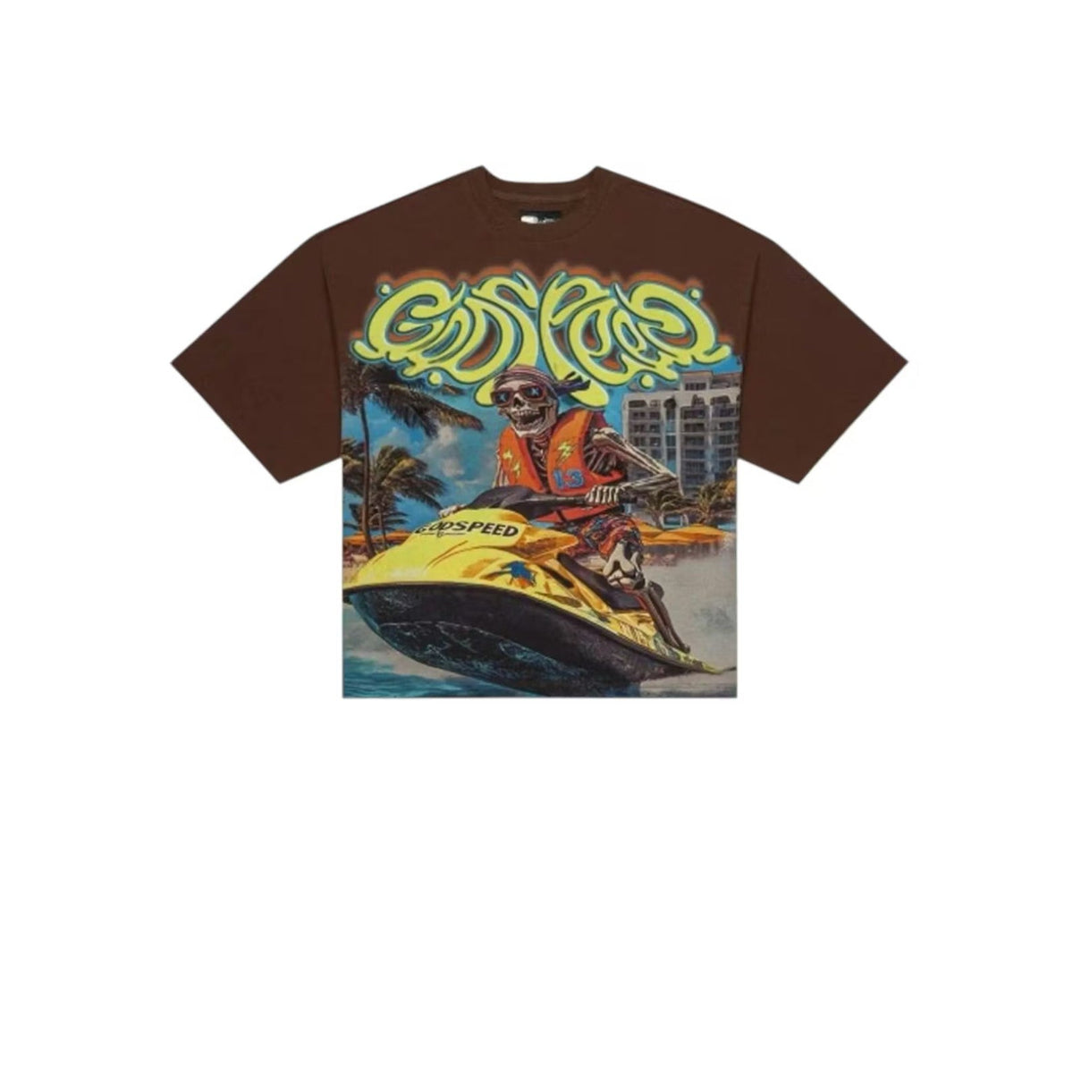 Godspeed Graphic T-Shirt - Jet Ski Skeleton (Brown)