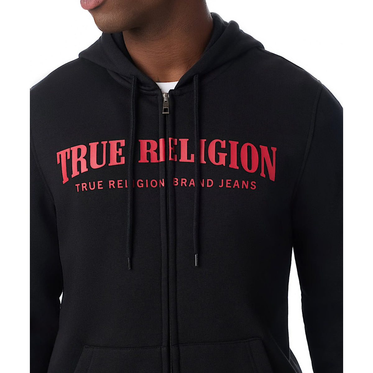 True Religion Logo Zip Hoodie - Black Red