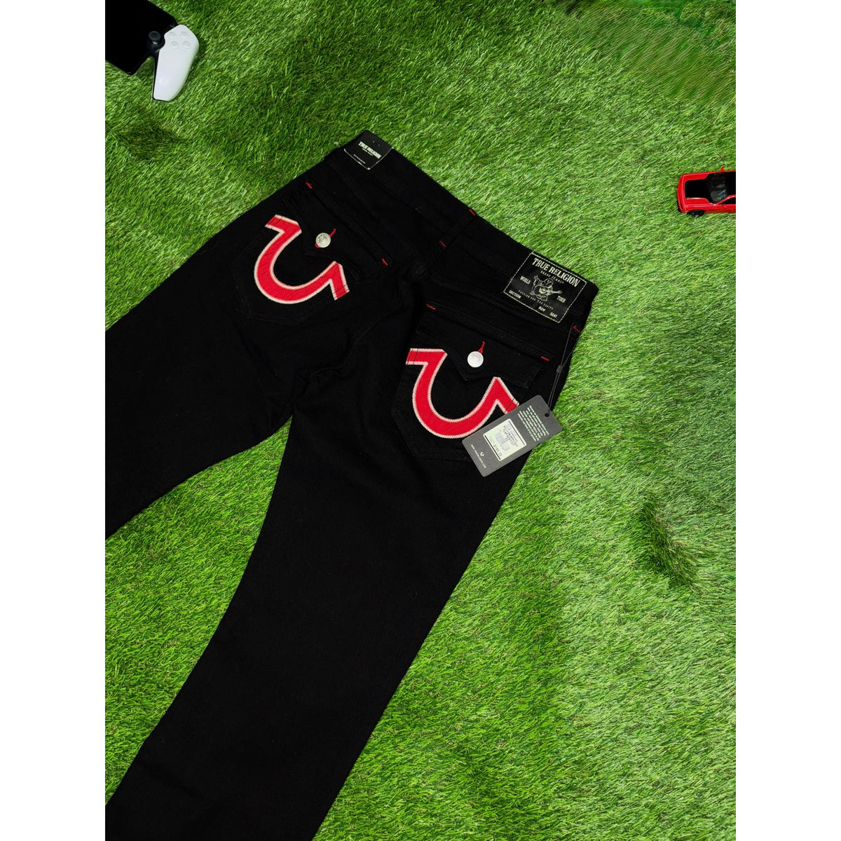 True Religion Ricky Straight Jean - Black Red Stitch
