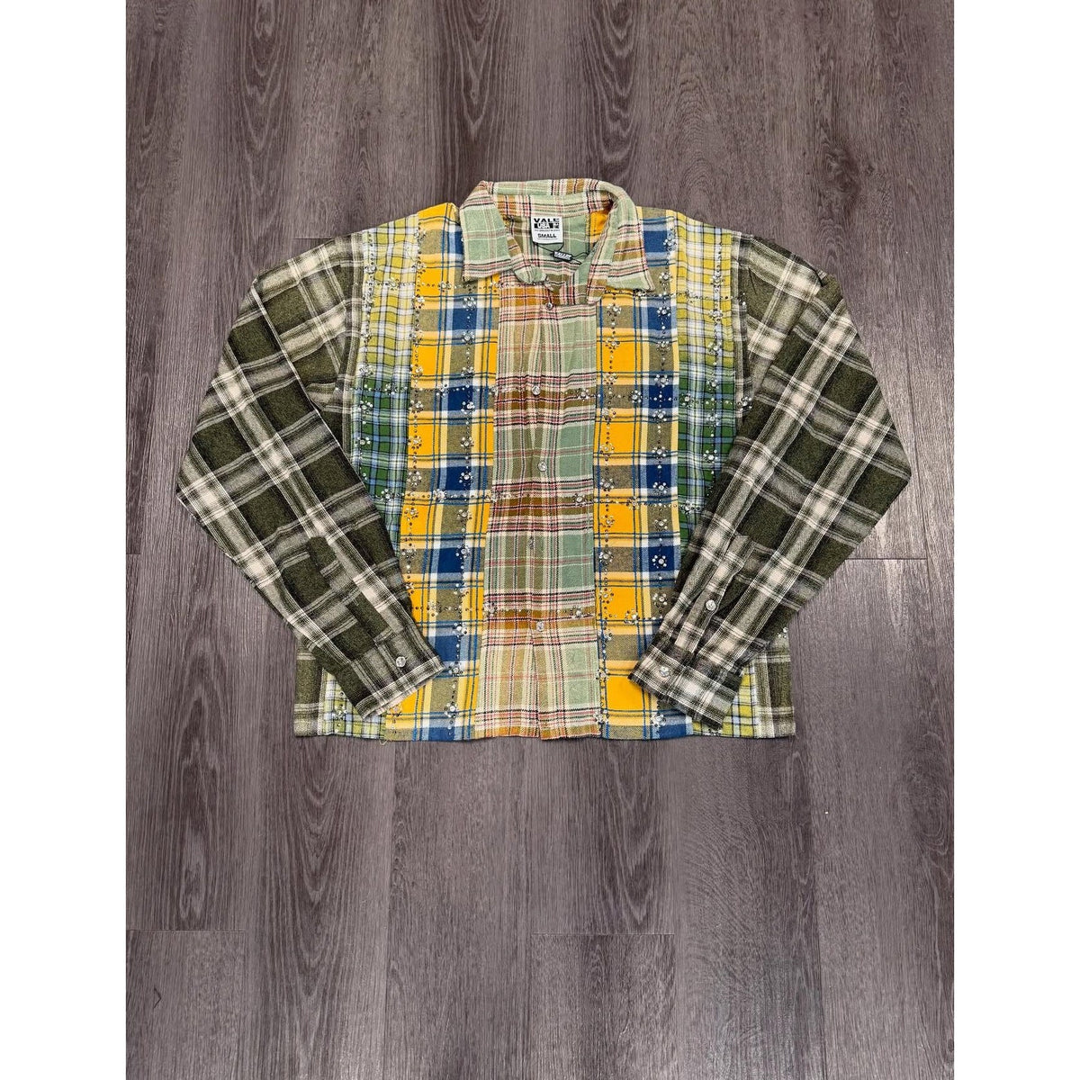 Vale USA Rhinestone Plaid Flannel Shirt - Patchwork Multi