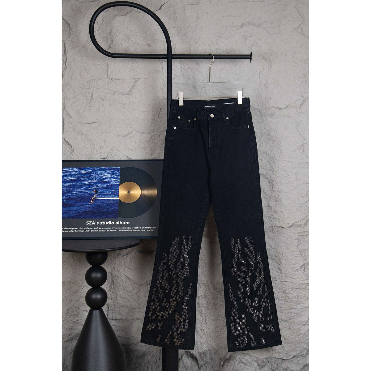 Purple Brand Rhinestone Pattern Jeans - Black