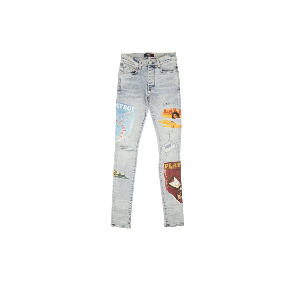 Amiri Magazine Patch Skinny Jeans - Light Wash