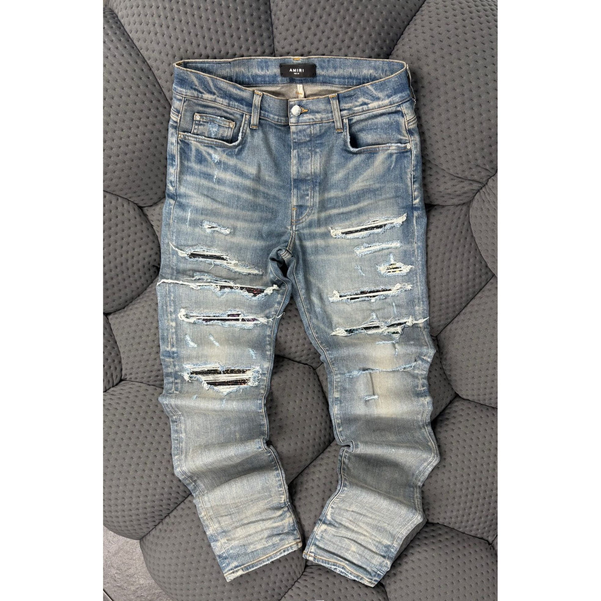 Amiri Slash Rip Skinny Jeans - Light Blue Wash