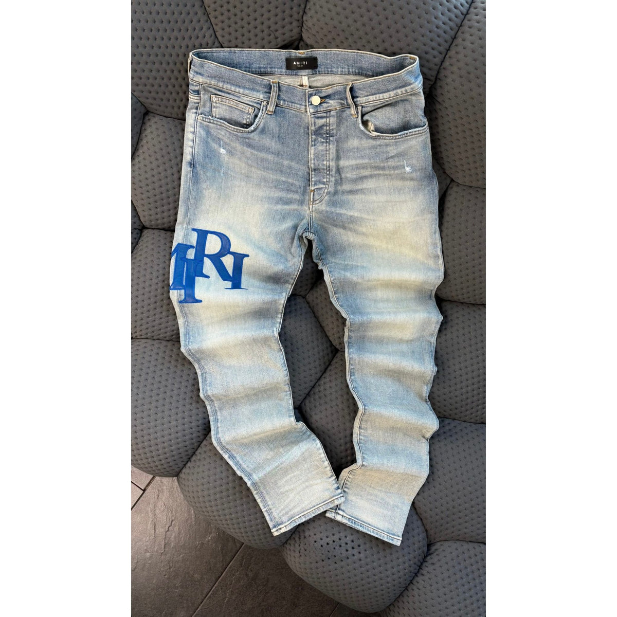 Amiri Thigh Logo Skinny Jeans - Light Blue Wash