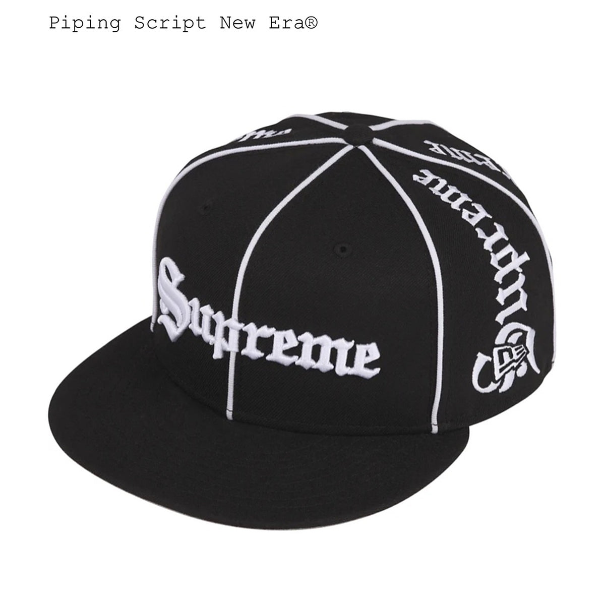 Supreme Piping Script New Era Fitted Hat Black - front