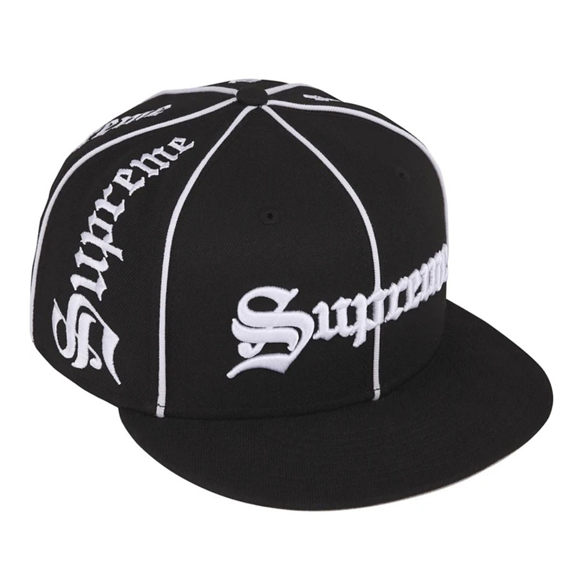 Supreme Piping Script New Era Fitted Hat Black - front angle